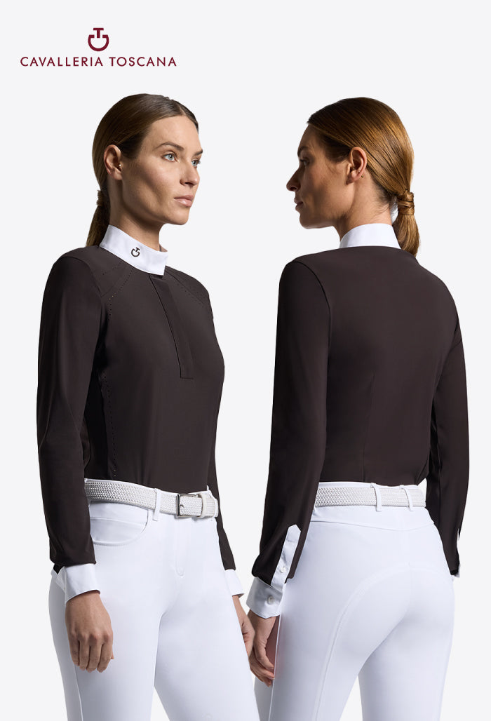 Cavalleria Toscana – Damen-Wettkampfshirt mit langen Ärmeln und Streifenmuster