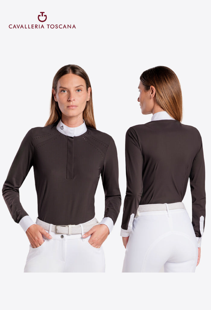 Cavalleria Toscana – Damen-Wettkampfshirt mit langen Ärmeln und Streifenmuster