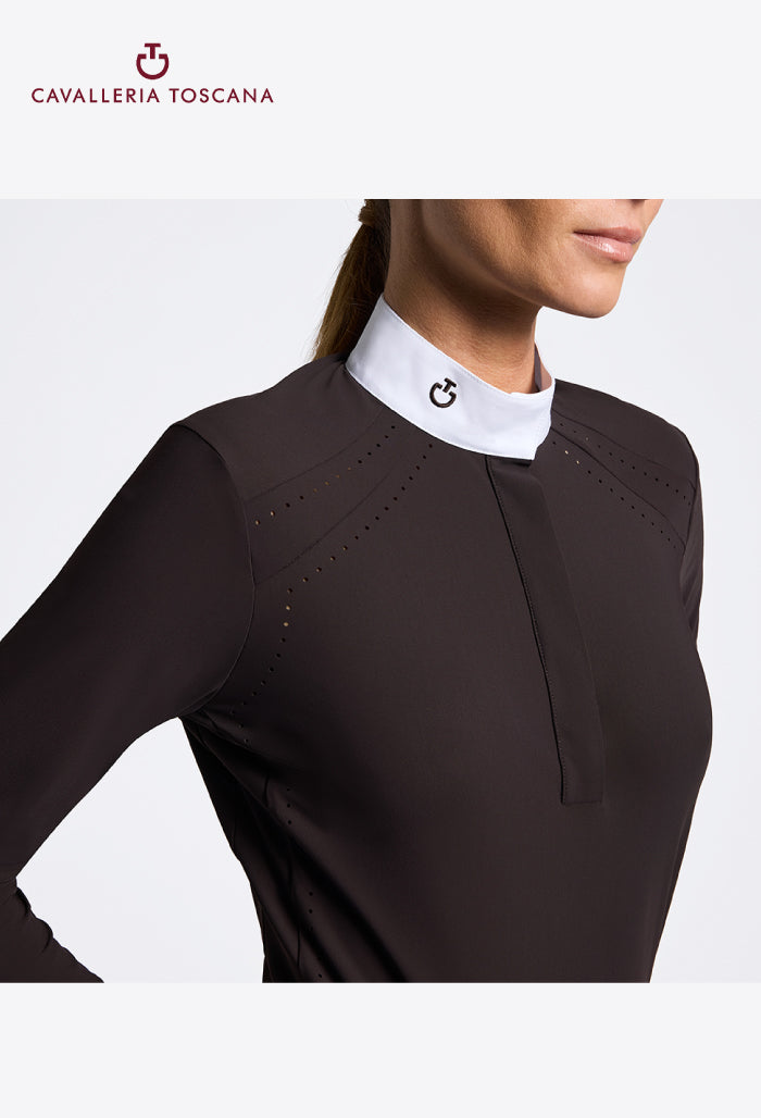Cavalleria Toscana – Damen-Wettkampfshirt mit langen Ärmeln und Streifenmuster