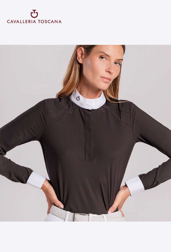 Cavalleria Toscana – Damen-Wettkampfshirt mit langen Ärmeln und Streifenmuster