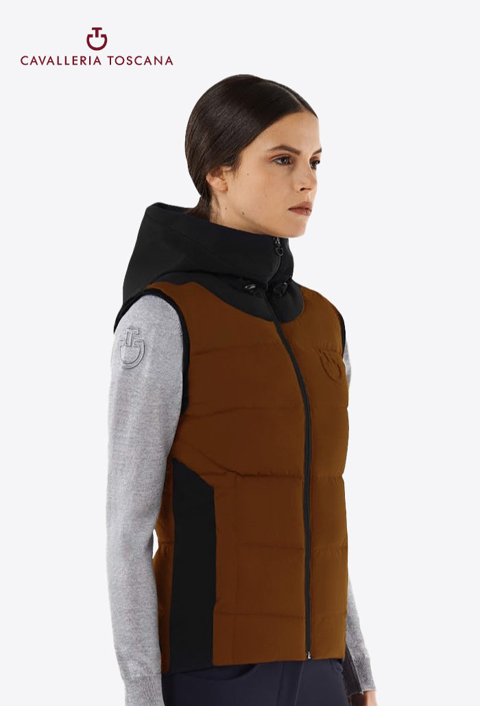 Cavalleria Toscana - Women's Vest, Quilted Matte Nylon Hooded Puffer Vest With Jersey Insert