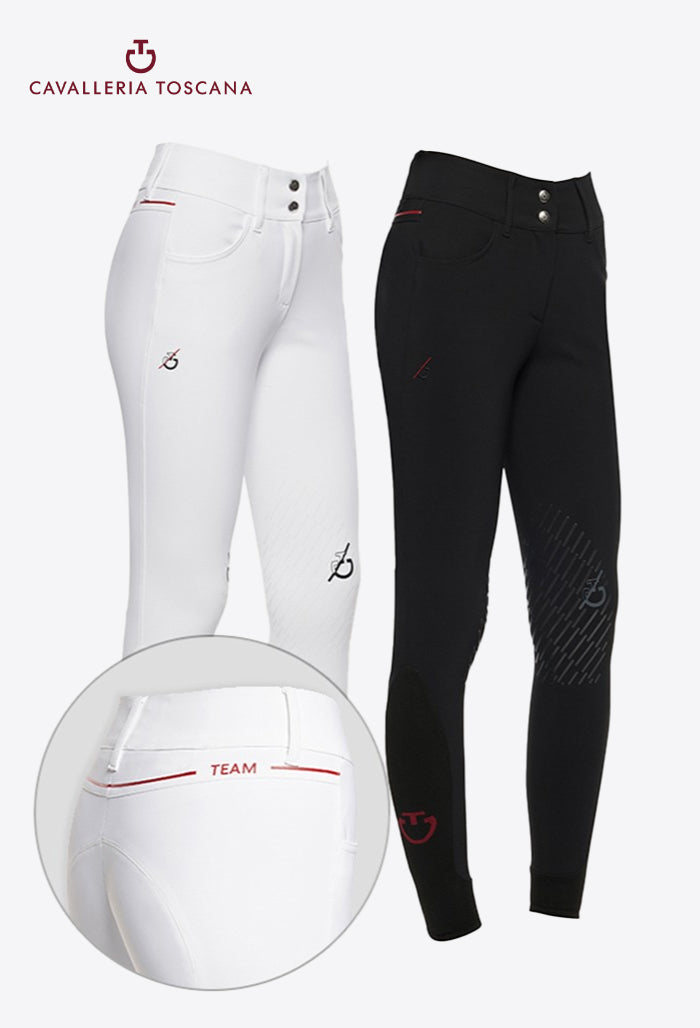 Cavalleria Toscana - Women's High Waist Knee Grip Breeches - CT Team Red Stripe