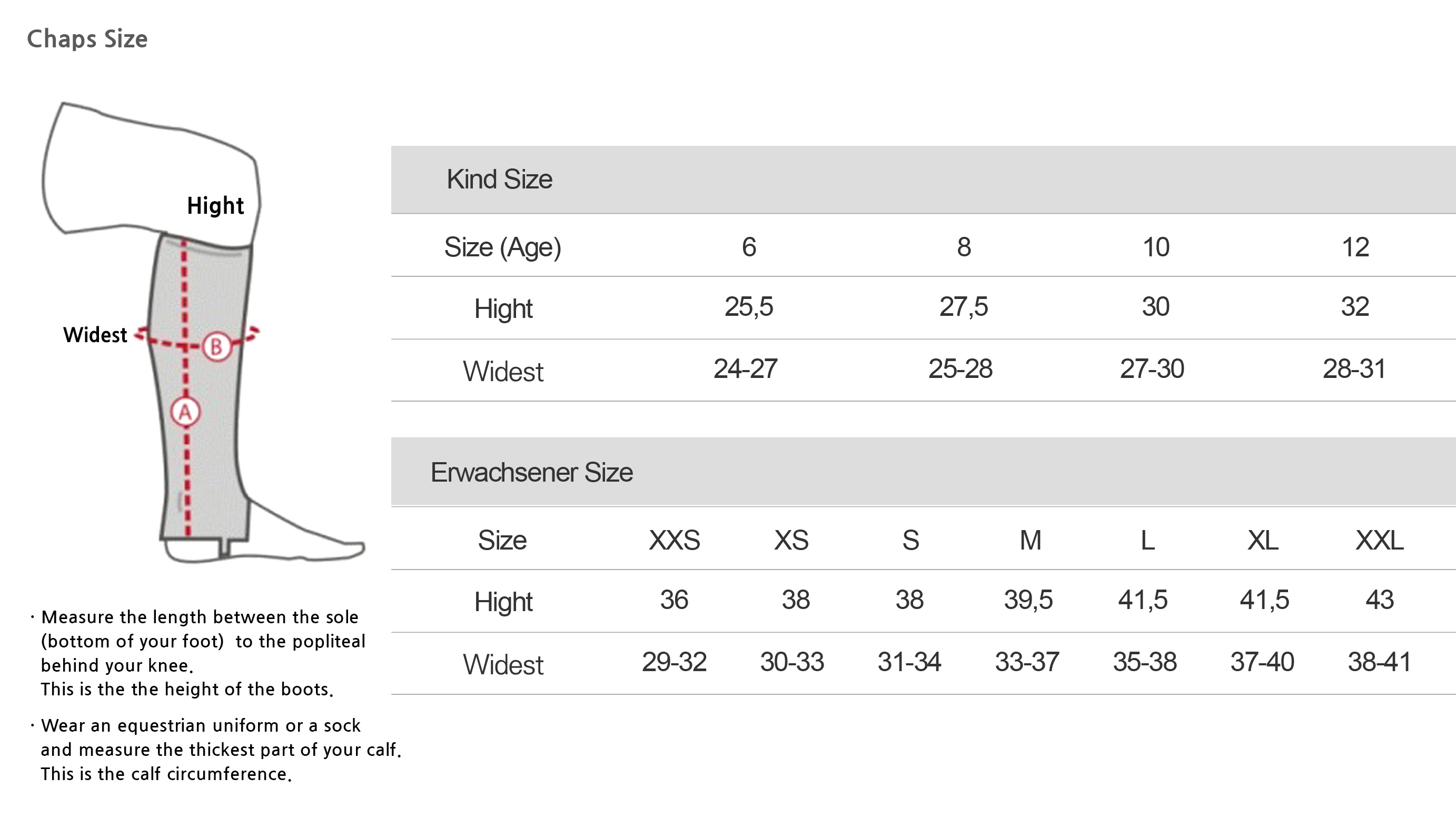 Chaps Size Chart - Jamin Leather®