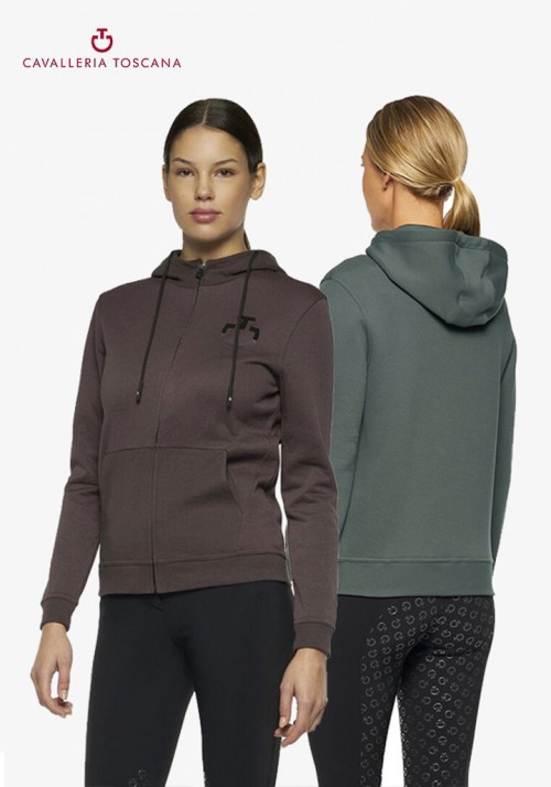 Cavalleria Toscana - Women Embossed Embroidery Logo Hooded Zip Sweatshirt