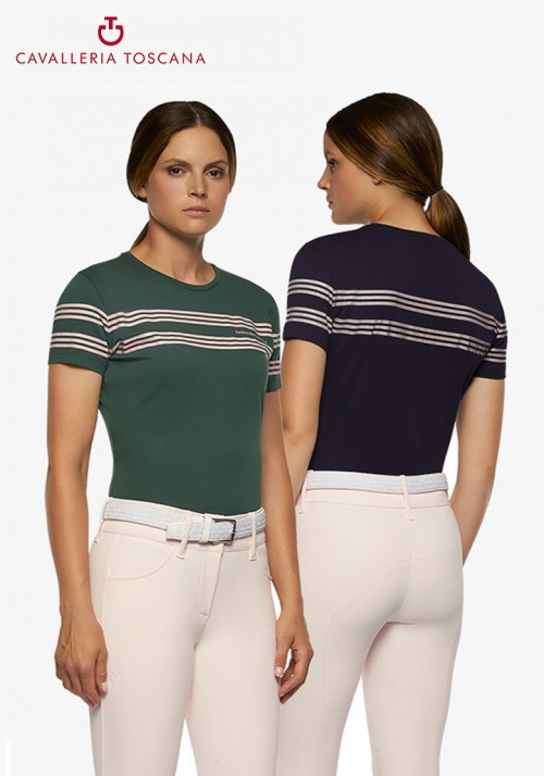 Cavalleria Toscana - Women's Cotton T-shirt w/Embossed Silicone Stripes