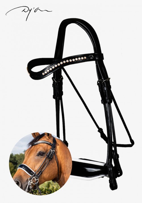 Dy'on - Dressage Patent Large Crank Noseband With White Padding Double Bridle
