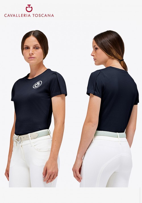 Cavalleria Toscana - Women's Cotton Puff Sleeve T-shirt CT Emblem