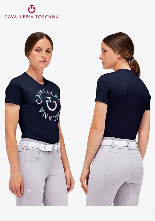 Cavalleria Toscana - Women's Cotton Puff Sleeve T-shirt CT Emblem Pixel